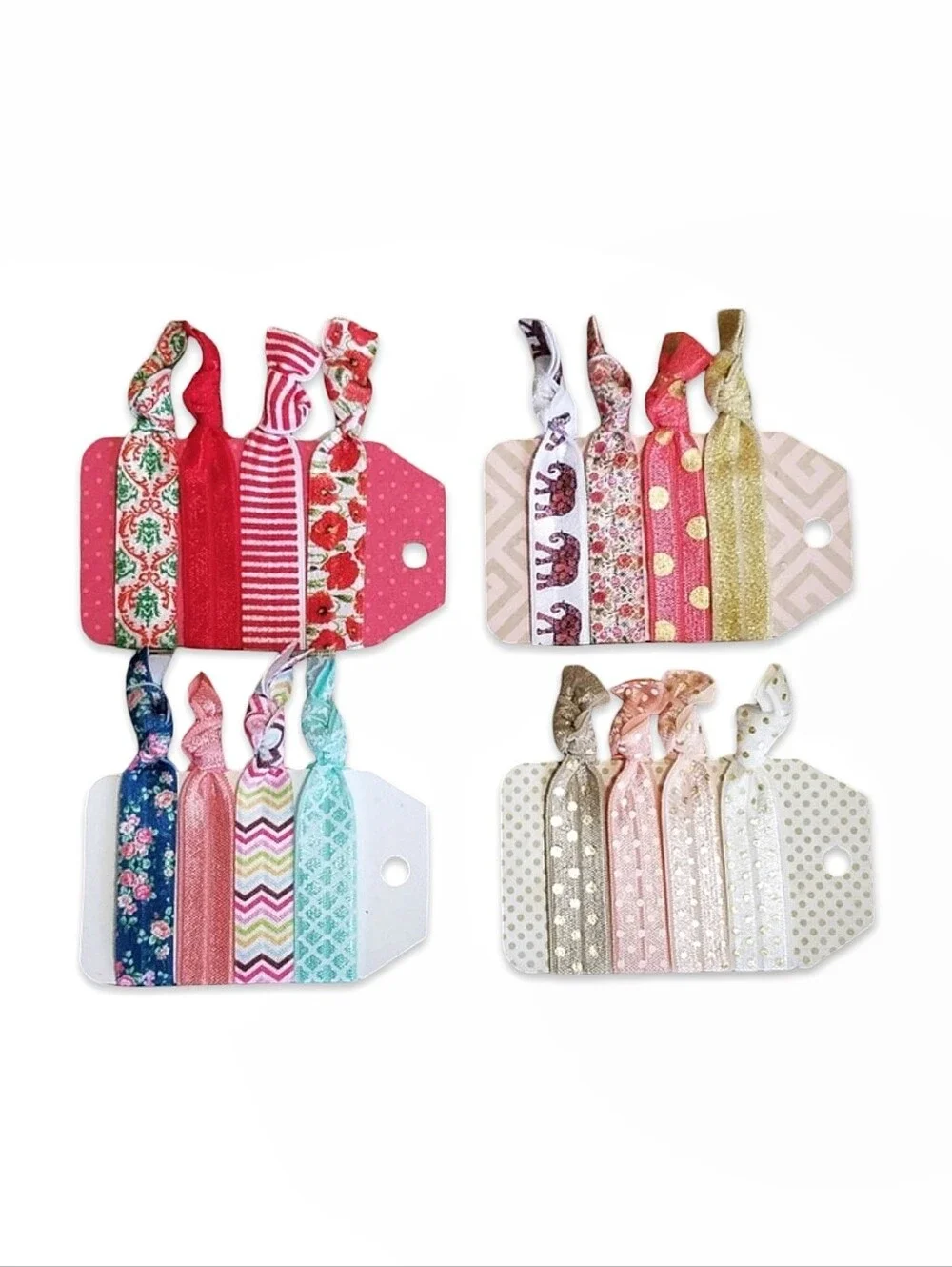 4 Sets Of 4-Pack No Crease FOE Handmade Hair Ties